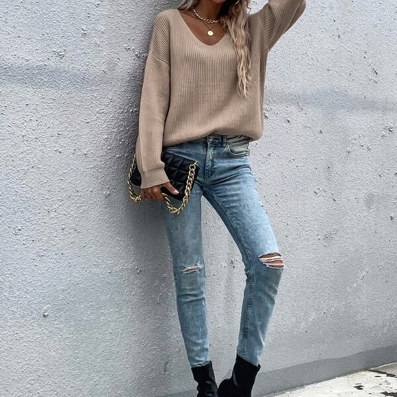 BOHO CASUAL Lace up Sleeve Oversized Sweater Top K - Picture 6 of 6